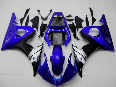 Carénages Moto Yamaha YZF R6 2003-2004 - Bleu Blanc Noir Brillant