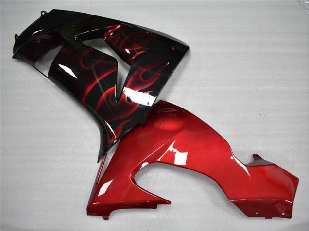 Carénage Moto Kawasaki ZX10R 2006-2007 - Noir Brillant Rouge Flamme