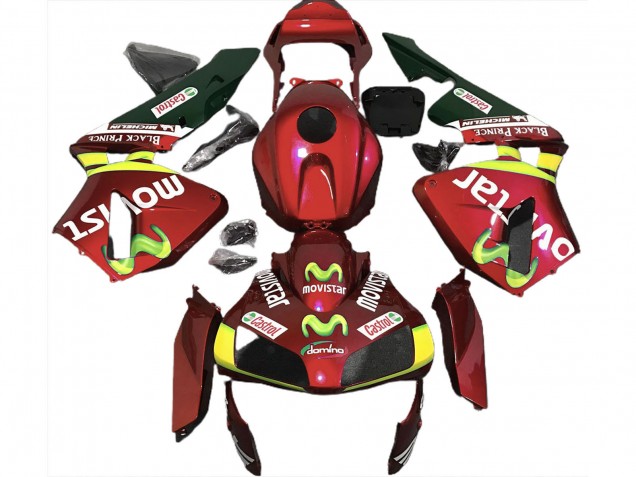 Carénages Moto Honda CBR600RR 2003-2004 - Rouge Jaune Vert MoviStar