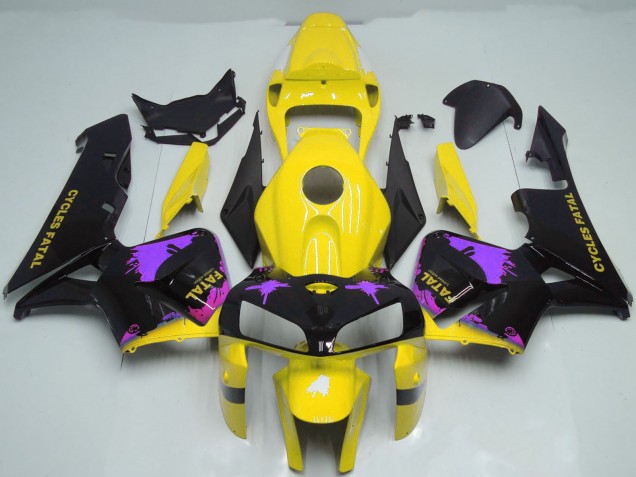 Carénages Moto Honda CBR600RR 2005-2006 - Noir Brillant Jaune Violet Splatter