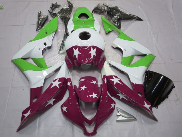 Carénages Moto Honda CBR600RR 2007-2008 - Blanc Vert Rouge Marron Étoiles Bande