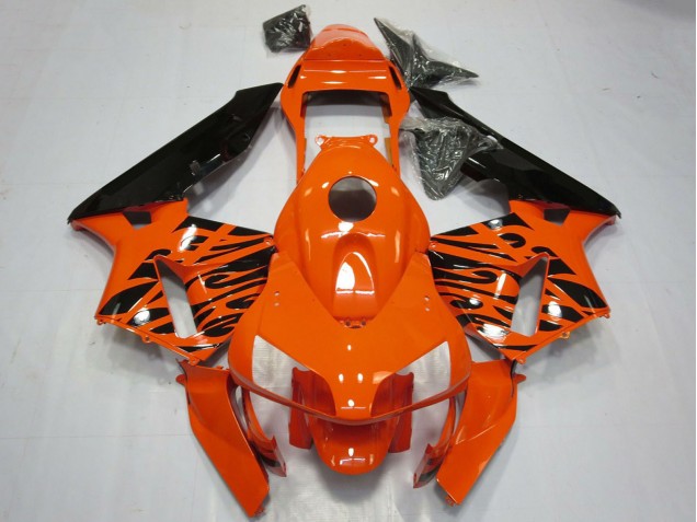 Carénages Moto Honda CBR600RR 2003-2004 - Orange Noir Brillant Tribal