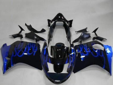 Carénages Moto Honda CBR1100XX Blackbird 1996-2007 - Noir Brillant Bleu Flamme