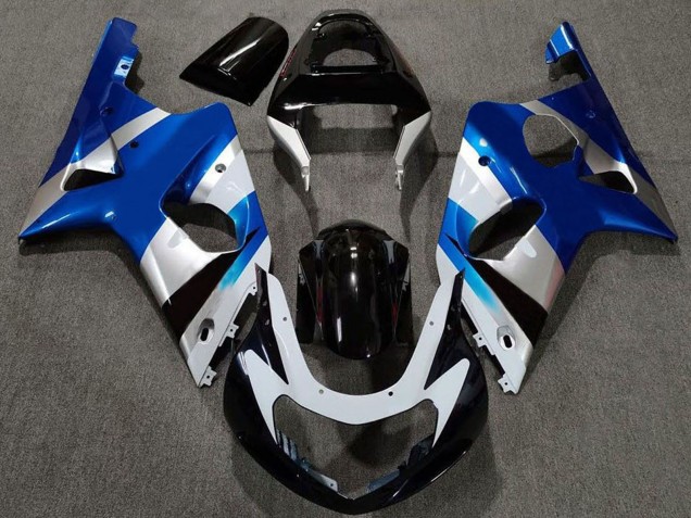 Carénages Moto Suzuki GSXR 1000 2000-2002 - Bleu Argent Noir Brillant OEM Style