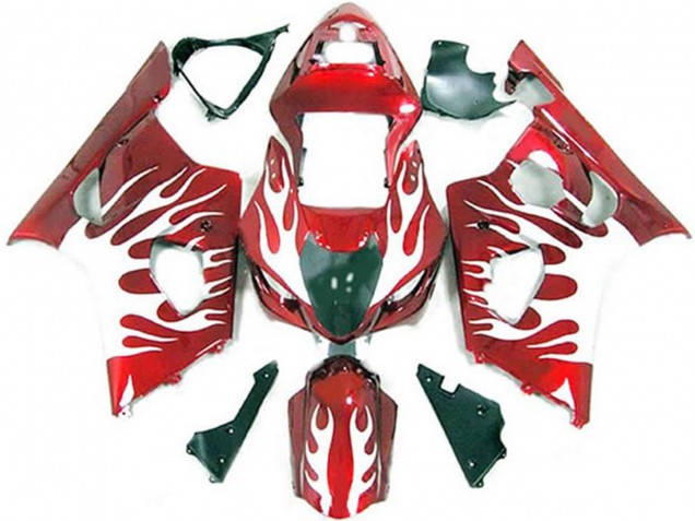 Carénages Moto Suzuki GSXR 1000 2003-2004 - Blanc Rouge Flamme