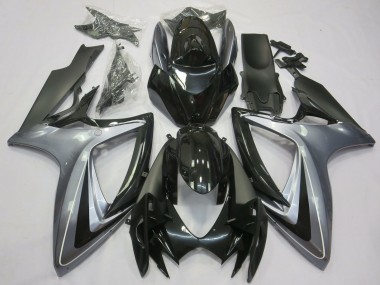 Carénages Moto Suzuki GSXR 600 / GSXR 750 2006-2007 - Argent Noir Brillant Noir Mat