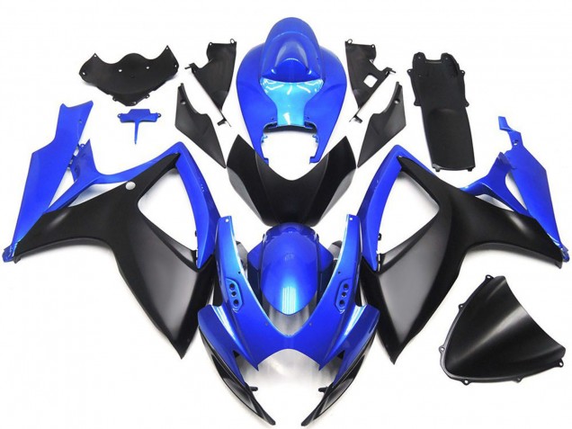 Carénages Moto Suzuki GSXR 600 / GSXR 750 2006-2007 - Bleu Noir Mat Personnalisé OEM Style