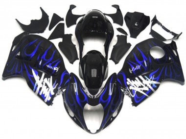 Carénages Moto Suzuki GSXR 1300 1996-2007 - Noir Brillant Bleu Profond Flamme