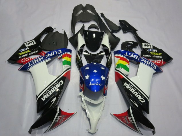 Carénages Moto Kawasaki ZX10R 2008-2010 - Noir Brillant Blanc Bleu Rouge Eurobet Lee Carrera Étoile