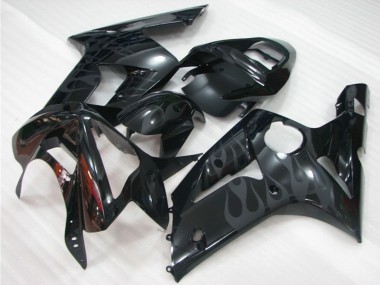 Carénages Moto Kawasaki ZX6R 2003-2004 - Noir Brillant Gris Flamme