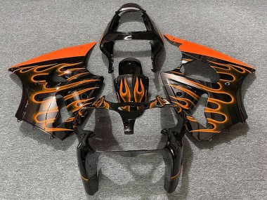Carénages Moto Kawasaki ZX6R 2000-2002 - Noir Brillant Orange Flamme