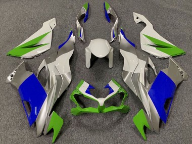 Carénages Moto Kawasaki ZX6R 2019-2022 - Blanc Argent Vert Bleu