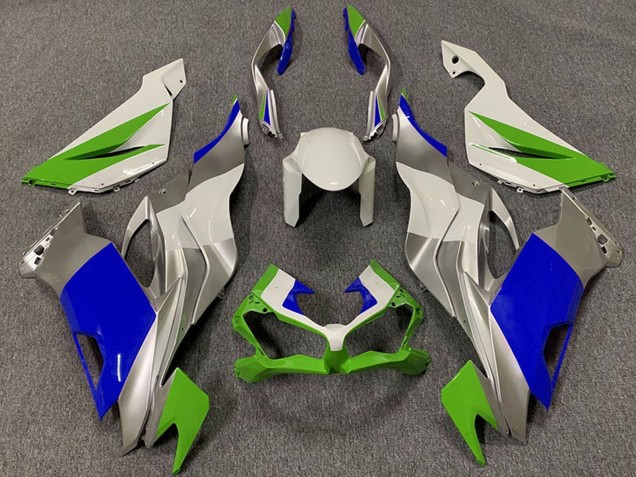 Carénages Moto Kawasaki ZX6R 2019-2022 - Blanc Argent Vert Bleu