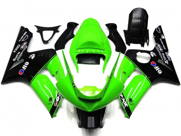 Carénages Moto Kawasaki ZX6R 2003-2004 - Vert Noir Brillant Elf Silkolene