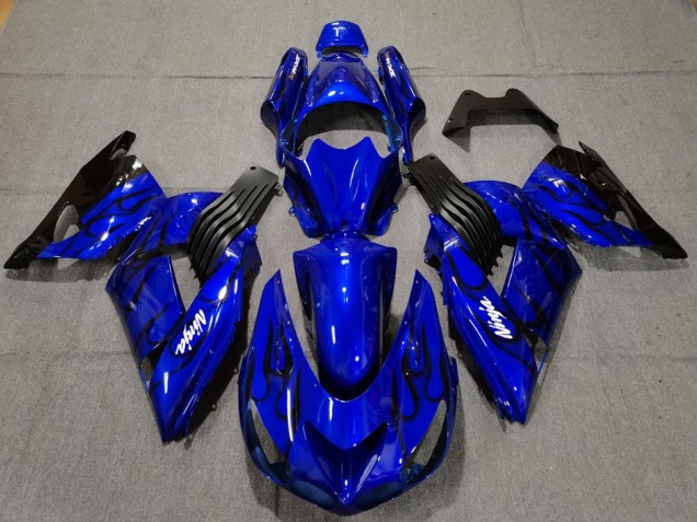 Carénages Moto Kawasaki ZX14R 2006-2011 - Bleu Noir Flamme