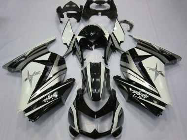 Carénages Moto Kawasaki Ninja 250 2008-2012 - Blanc Argent Étoile Noir Brillant