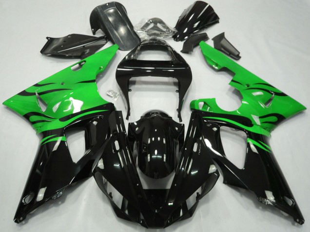 Carénages Moto Yamaha R1 2000-2001 - Vert Noir Brillant Flamme