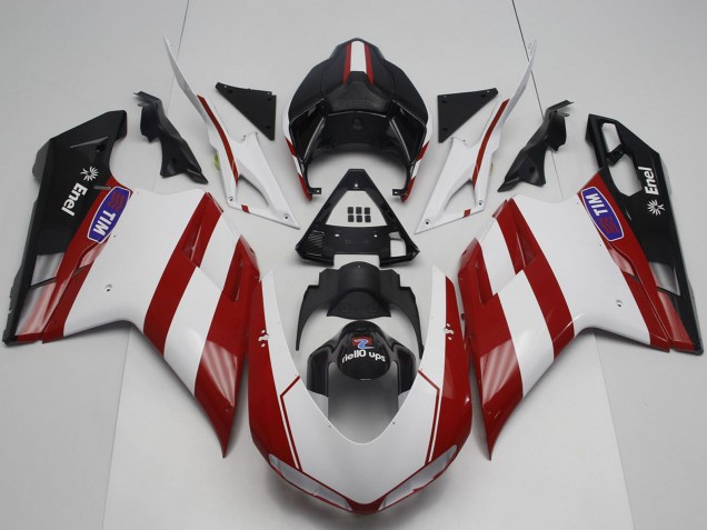Carénage Moto Ducati 848 1098 1198 2007-2014 - Blanc Rouge Noir Brillant