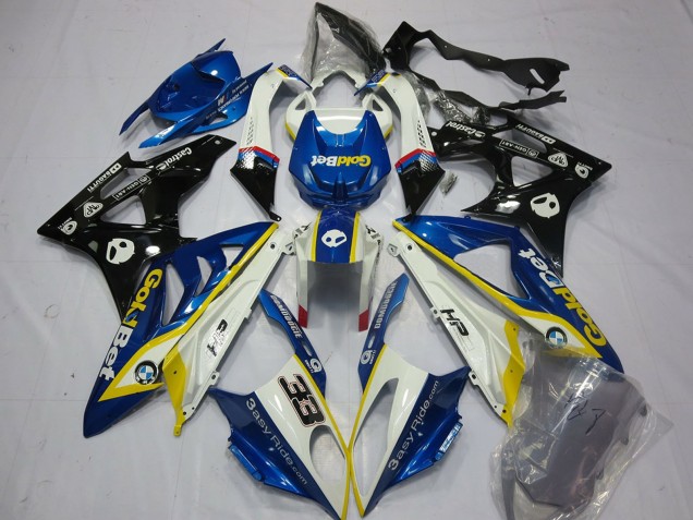 Carénages Moto BMW S1000RR 2009-2014 - Blanc Jaune Bleu Noir Brillant OrBet 33