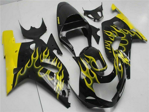 Carénages Moto Suzuki GSXR 600/750 2001-2003 - Noir Brillant Jaune Flamme