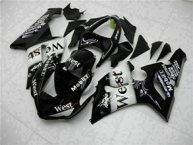 Carénages Moto Kawasaki ZX6R 2005-2006 - Noir Brillant Blanc West