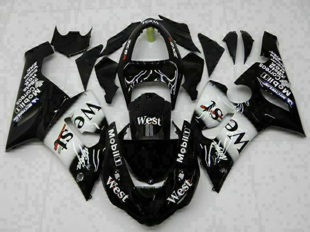 Carénages Moto Kawasaki ZX6R 2005-2006 - Noir Brillant Blanc West