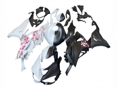Carénages Moto Kawasaki ZX6R 2023-2025 - Noir Blanc Flower