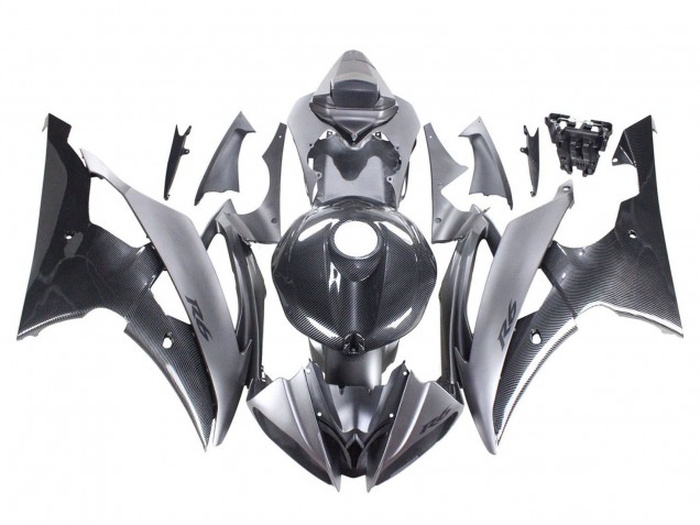 Carénages Moto Yamaha YZF 600 R6 2008-2016 - Gris Noir Fibre de Carbone Style