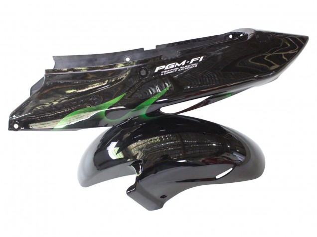 Carénage Moto Honda CBR1100XX Blackbird 1996-2007 - Noir Brillant Vert Flamme