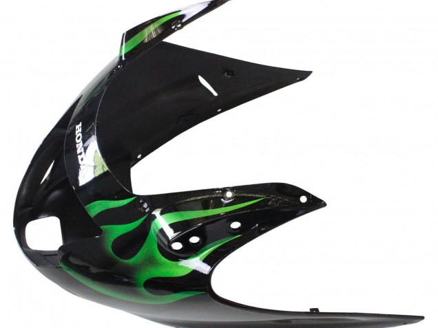 Carénage Moto Honda CBR1100XX Blackbird 1996-2007 - Noir Brillant Vert Flamme