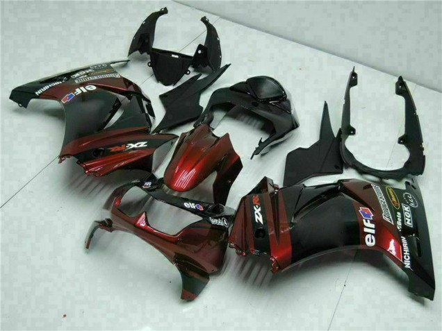 Carénages Moto Kawasaki EX250 2008-2012 - Noir Brillant Rouge Marron