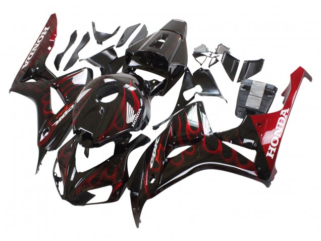 Carénage Moto Honda CBR1000RR 2006-2007 - Noir Brillant Rouge Flamme