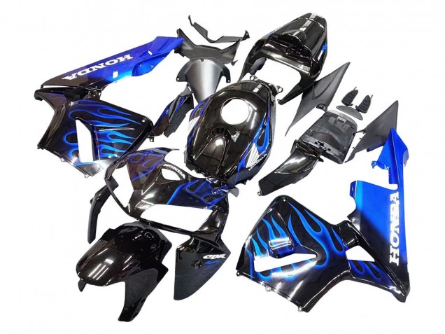Carénage Moto Honda CBR600RR 2005-2006 - Noir Brillant Bleu Flamme