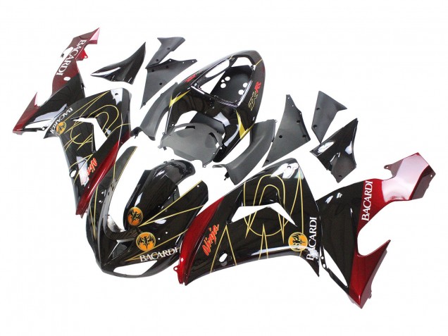 Carénages Moto Kawasaki ZX10R 2006-2007 - Noir Rouge Or BACARDI