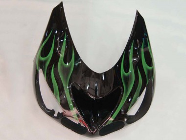 Carénage Moto Kawasaki ZX14R ZZR1400 2006-2011 - Noir Brillant Vert Flamme