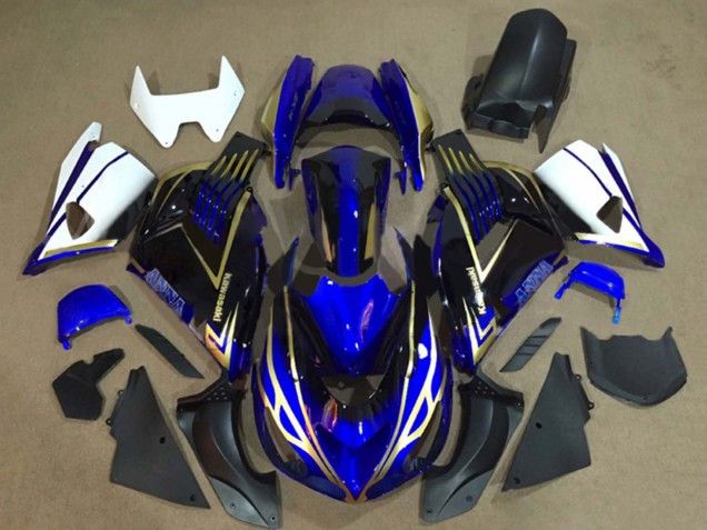 Carénages Moto Kawasaki ZX14R ZZR1400 2006-2011 - Blanc Bleu Or