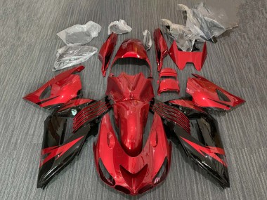 Carénage Moto Kawasaki ZX14R ZZR1400 2006-2011 - Rouge Noir Brillant