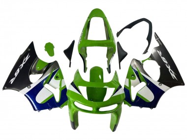 Carénages Moto Kawasaki ZX6R 1998-1999 - Vert Blanc Bleu Argent Noir Brillant