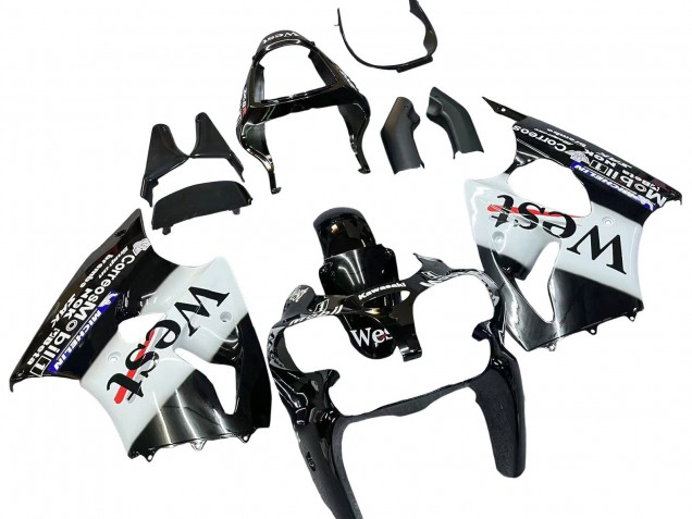 Carénages Moto Kawasaki ZX6R 2000-2002 - Noir Brillant Blanc West Michelin