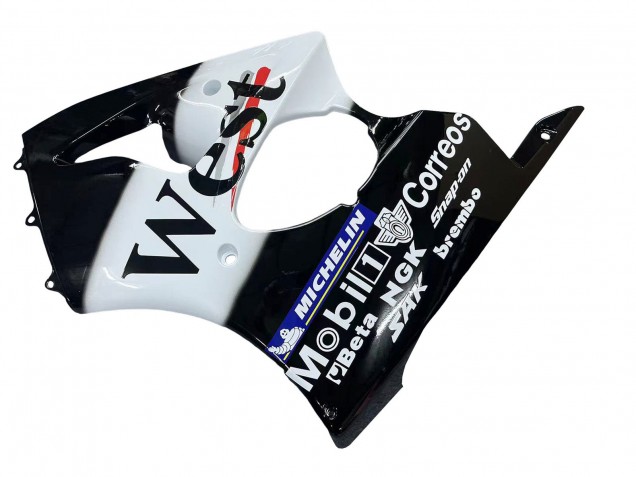 Carénages Moto Kawasaki ZX6R 2000-2002 - Noir Brillant Blanc West Michelin
