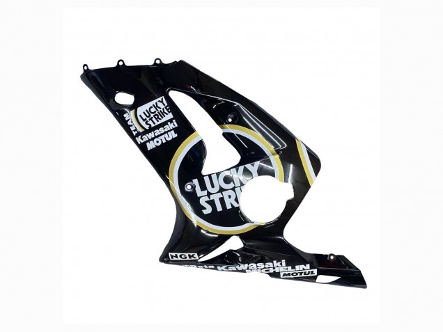 Carénages Moto Kawasaki ZX6R 2003-2004 - Noir Brillant Blanc Motul Lucky Strike