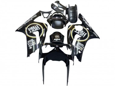 Carénages Moto Kawasaki ZX6R 2003-2004 - Noir Brillant Blanc Motul Lucky Strike