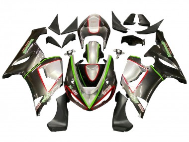 Carénages Moto Kawasaki ZX6R 2005-2006 - Noir Argent Vert Rouge K-26