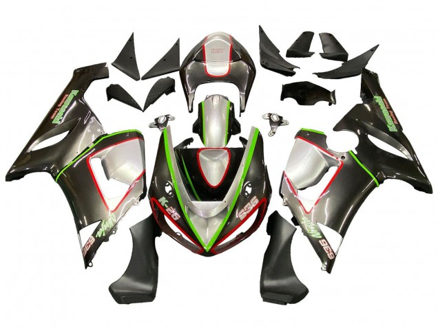 Carénages Moto Kawasaki ZX6R 2005-2006 - Noir Argent Vert Rouge K-26