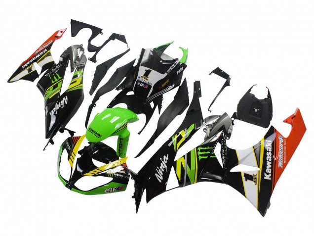 Carénages Moto Kawasaki ZX6R 2009-2012 - Vert Noir Brillant Jaune Blanc Rouge Elf Monstre