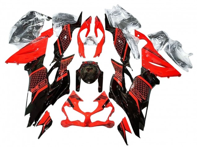 Carénages Moto Kawasaki ZX6R 2019-2022 - Rouge Noir Brillant Rayon de Miel