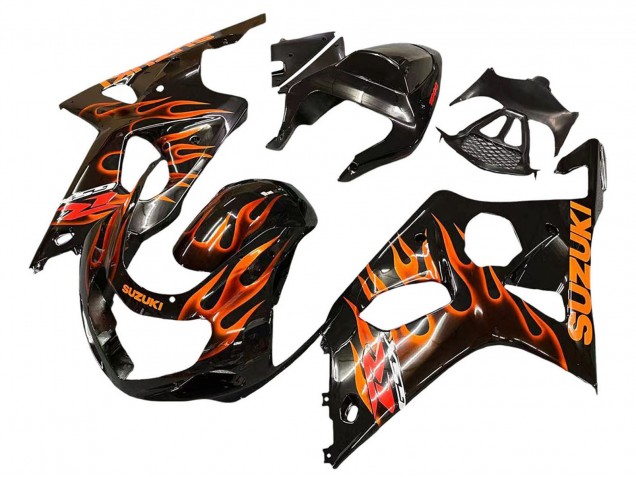 Carénages Moto Suzuki GSXR1000 2000-2002 - Noir Brillant Orange Flamme