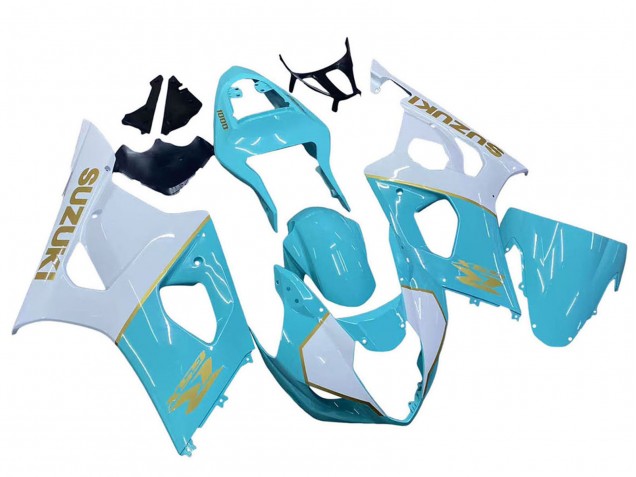 Carénages Moto Suzuki GSXR 1000 2003-2004 - Blanc Bleu Clair Or
