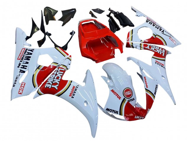 Carénages Moto Yamaha YZF R6S 2006-2009 - Blanc Rouge Lucky Strike Motul