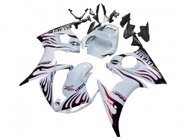 Carénages Moto Yamaha YZF R6S 2006-2009 - Blanc Dark Noir Flamme